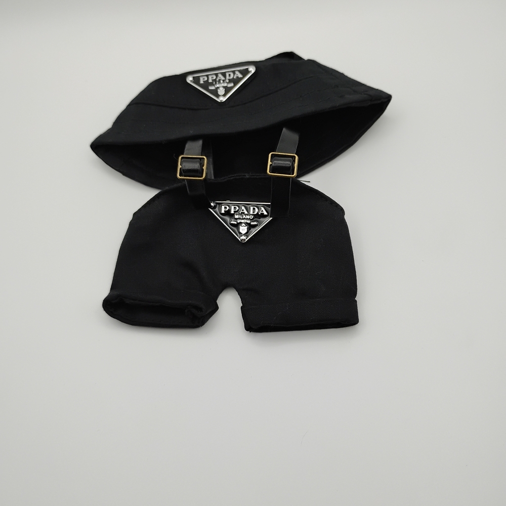 Labubu Prada Vibes Black Overalls With Matching Hate Set - Picture 2 of 2